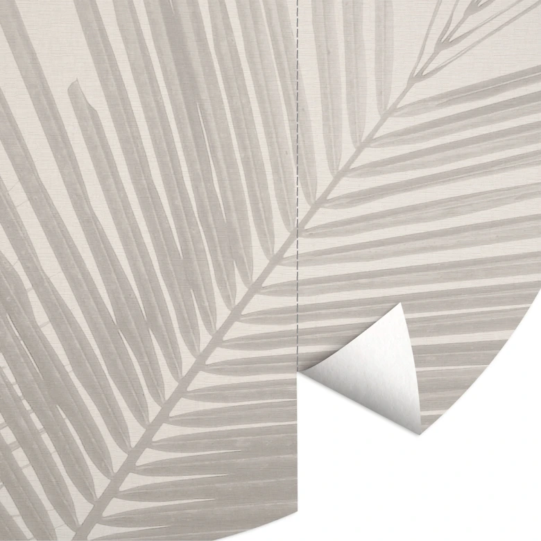 Fototapete Palmenblätter in Leinenoptik - Bloomery Decor - Rund - Selbstklebend/Vlies 