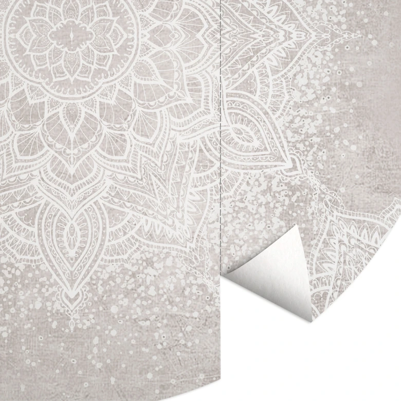 Wall Mural Soft Mandala on Grey-Beige - Bloomery Decor - Round - Self-adhesive/non-woven 