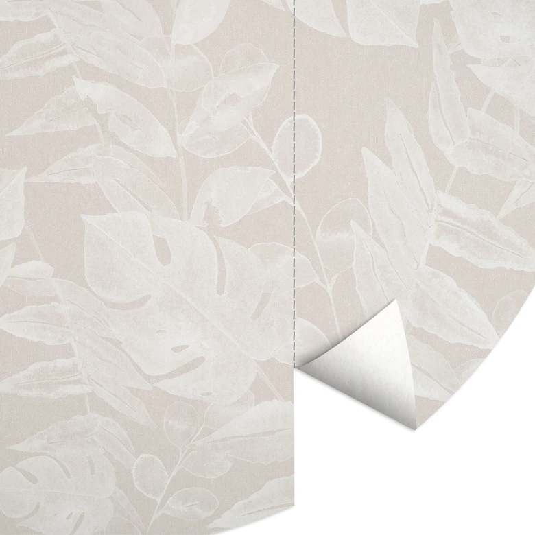 Fototapete Tropische Blätter Beige - Bloomery Decor - Rund - Selbstklebend/Vlies 