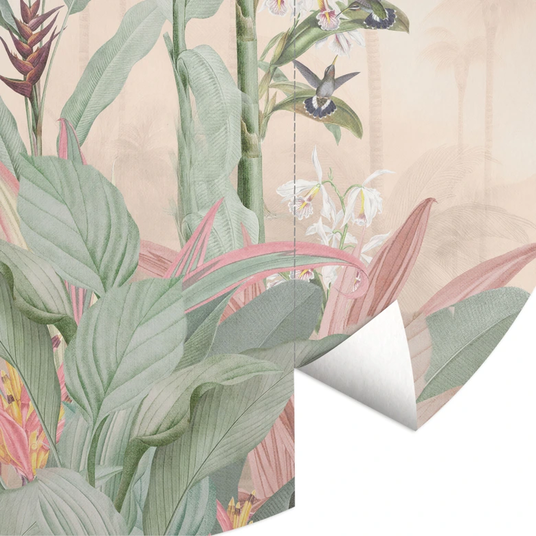 Fototapete Tropische Idylle mit Kolibri Apricot - Bloomery Decor - Rund - Selbstklebend/Vlies 