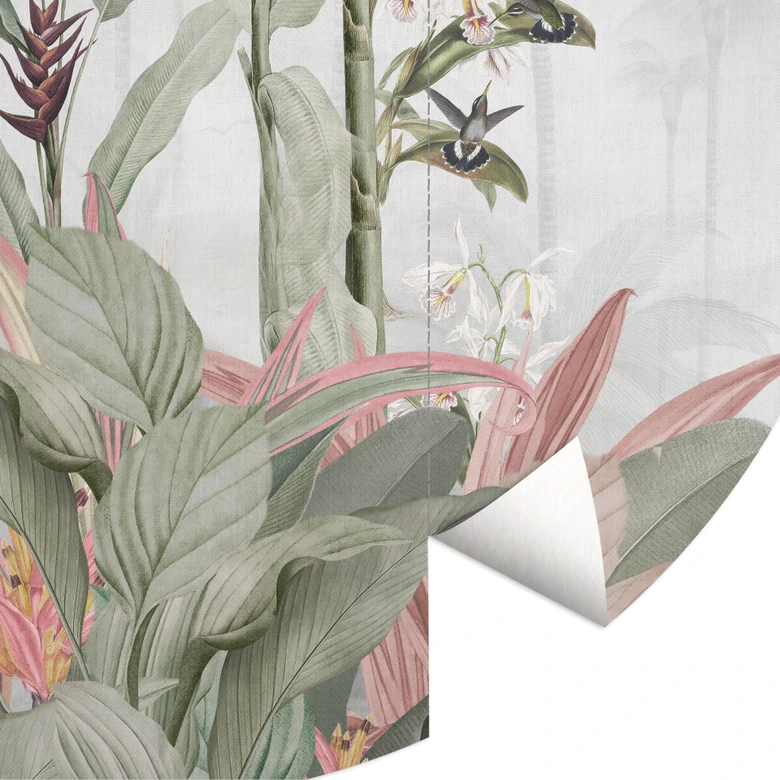 Fototapete Dschungeltapete Tropische Idylle mit Kolibri Blau - Bloomery Decor - Rund - Selbstklebend/Vlies 