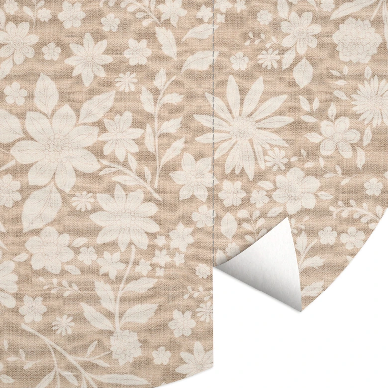 Wall Mural Vintage Flowers in Linen Look - Bloomery Decor - Round - Self-adhesive/non-woven 