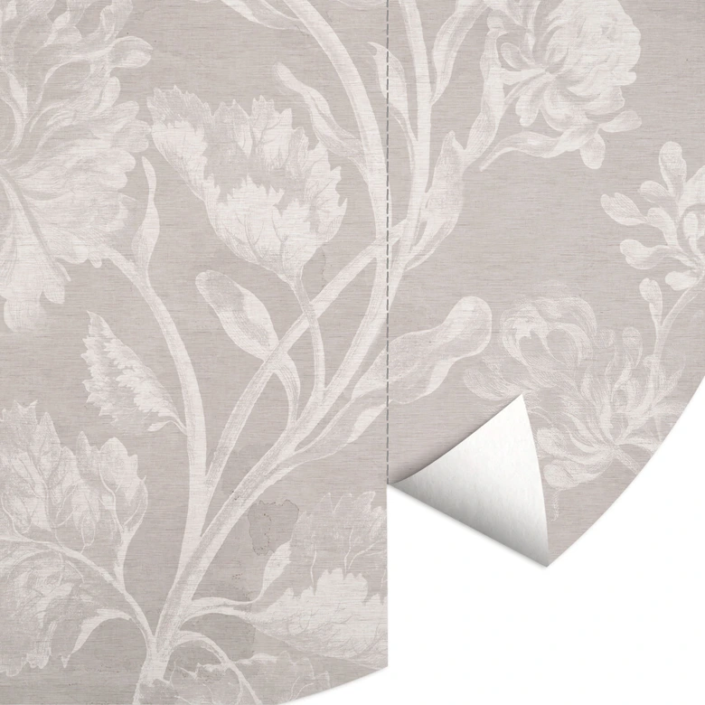 Fototapeta Wildflowers in chalk look Beige - Bloomery Decor - Okrągła - Samoprzylepna / nietkana 