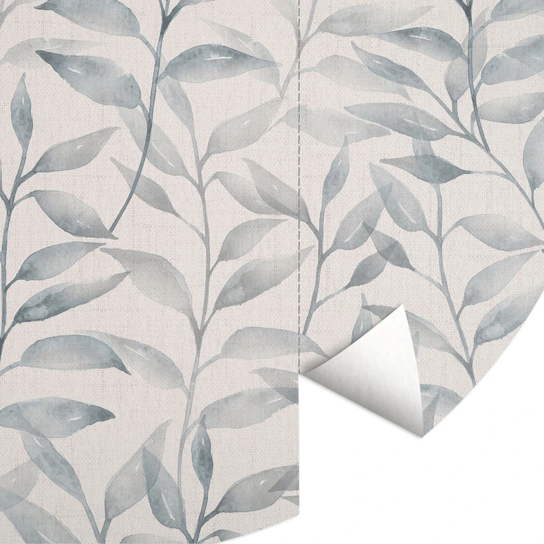 Fototapeta Delicate Watercolour Leaves - Soft Grey - Bloomery Decor - Okrągła - Samoprzylepna / nietkana 