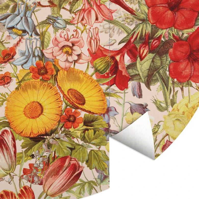 Kolorowa kwiatowa fototapeta z kolażem - Kwiatowa fototapeta - Frida Floral Studio - Okrągła - tapeta flizelinowa/tapeta flizelinowa samoprzylepna 