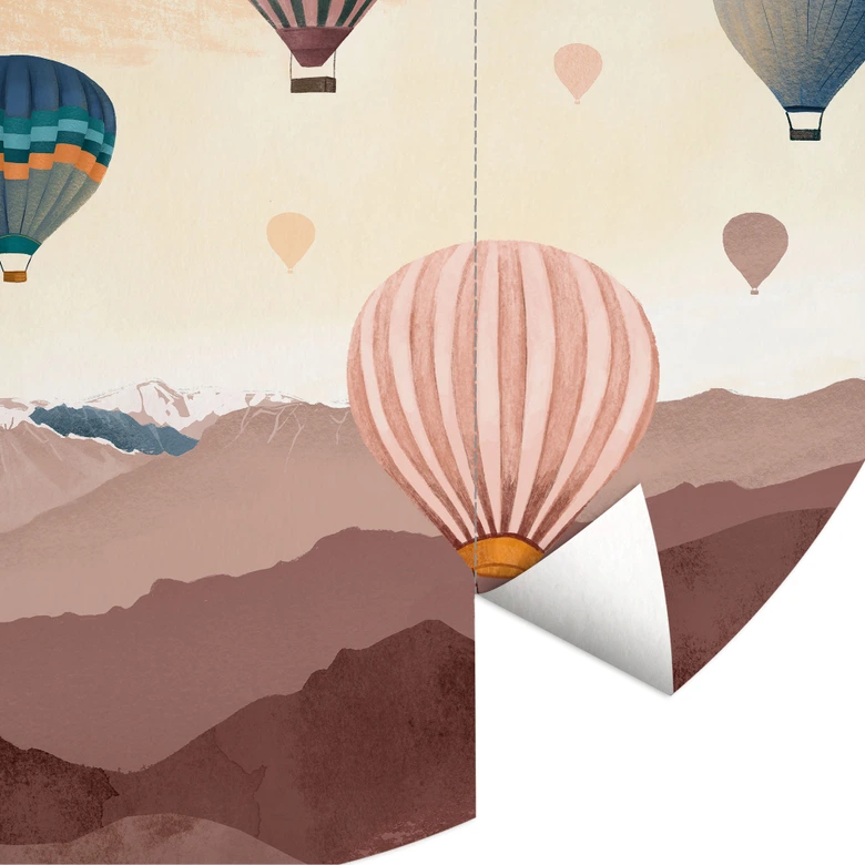 En lo alto de los globos aerostáticos - Goed Blauw - fotomural redondo - Fotomural autoadhesivo/no tejido 