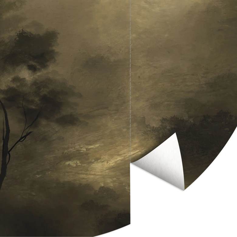 Fototapete Wald - Bäume im Nebel der Dämmerung - Hobday - Rund - Selbstklebend/Vlies 