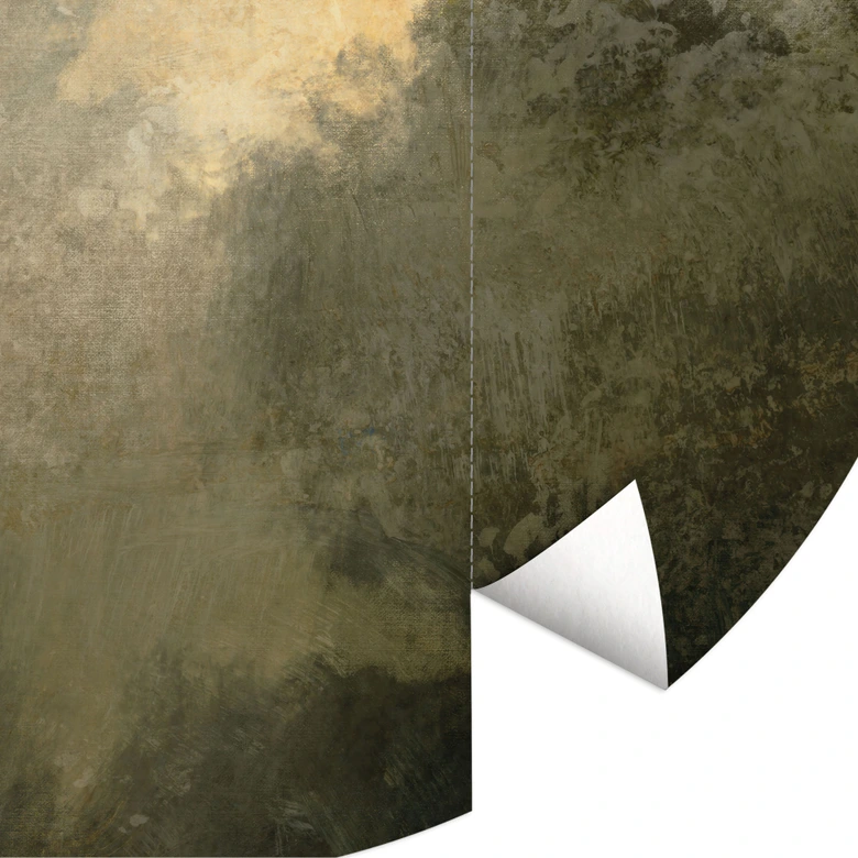 Fototapete Verborgenes Licht im Morgennebel | Minimalistische Landschaft - Hobday - Rund - Selbstklebend/Vlies 