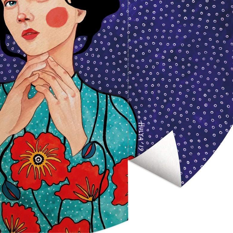 Fototapeta Kobieta w sukience w maki - Hülya - Okrągła - Samoprzylepna / nietkana 