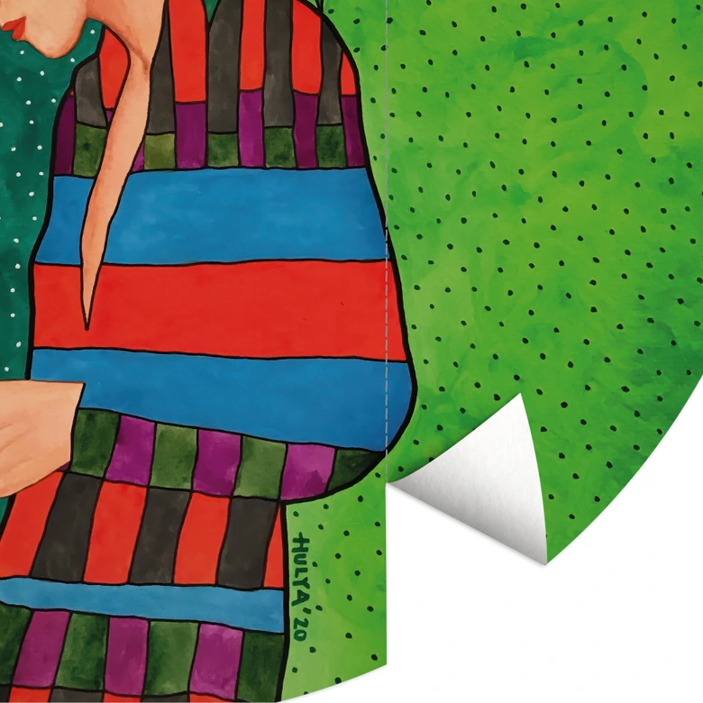 Fototapete Frau im Streifenkleid mit orangen Blüten - Hülya - Rund - Selbstklebend/Vlies 