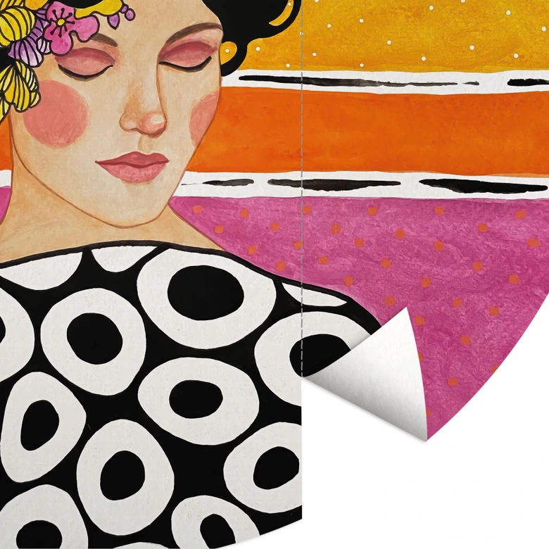 Wall Mural Woman with colorful flower crown - Hülya - Round - Self-adhesive/non-woven 