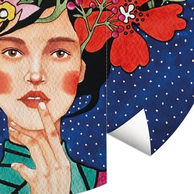 Fotobehang Vrouw met kolibrie in de sterrennacht - Hülya - Rond - Zelfklevend/niet-geweven 