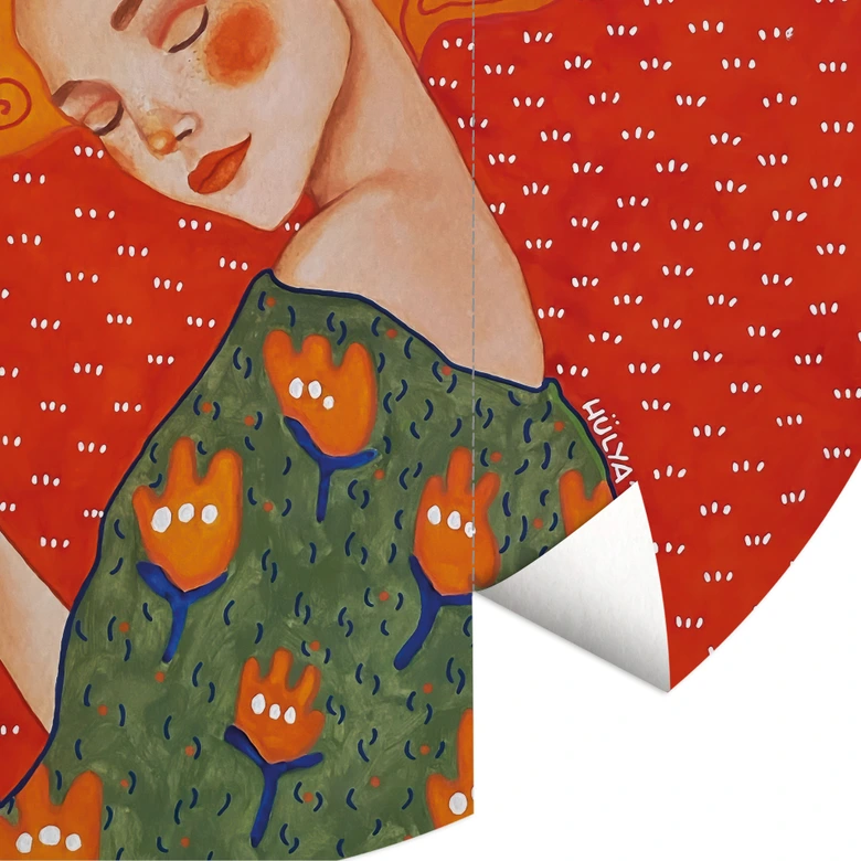 Wall Mural Hummingbird and woman in red light - Hülya - Round - Self-adhesive/non-woven 