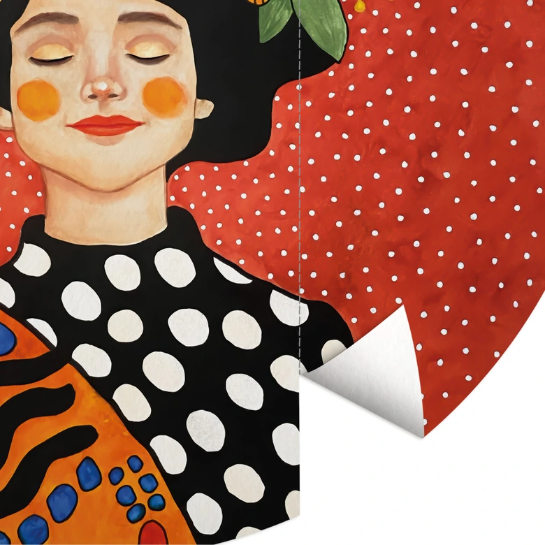 Smilende kvinde med orange blomster Fototapet - Hülya - Rund - Selvklæbende/ikke-vævet 