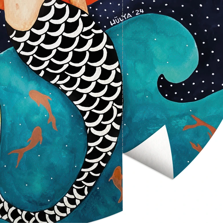 Maritime Fototapete Meerjungfrau im roten Mondlicht - Hülya - Rund - Selbstklebend/Vlies 