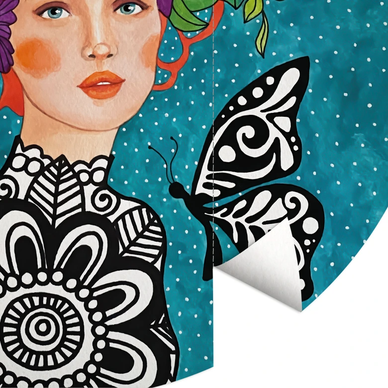 Wall Mural Butterfly woman with wreath of flowers - Hülya - Round - Self-adhesive/non-woven 