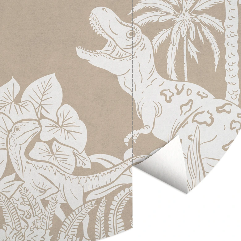 Fototapet Dinosaurier i den vilda djungeln - Brun - Kikki Belle - Rund - non-woven tapet/självhäftande non-woven tapet 