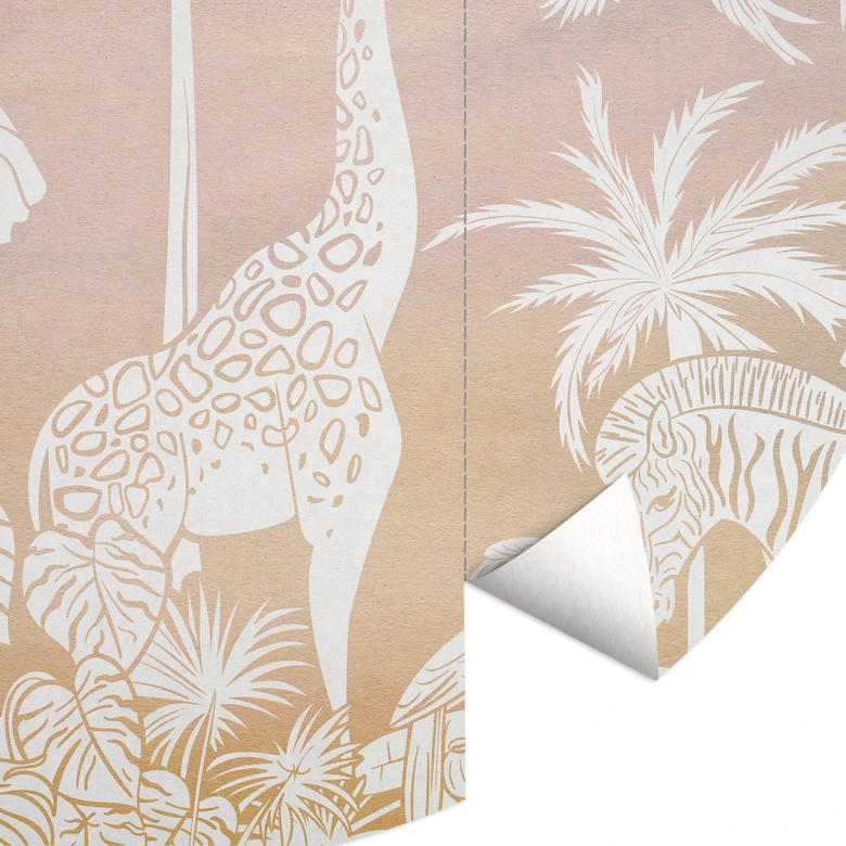 Jungleparadis med vilde dyr Fototapet - Ombre - Kikki Belle - Rundt - vliesetapet/selvklæbende non-woven tapet 