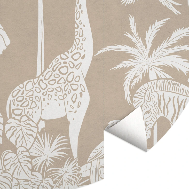 Papier peint photo Rêves de jungle - La faune africaine en marron - Kikki Belle - Rond - papier peint intissé/papier peint intissé autocollant 