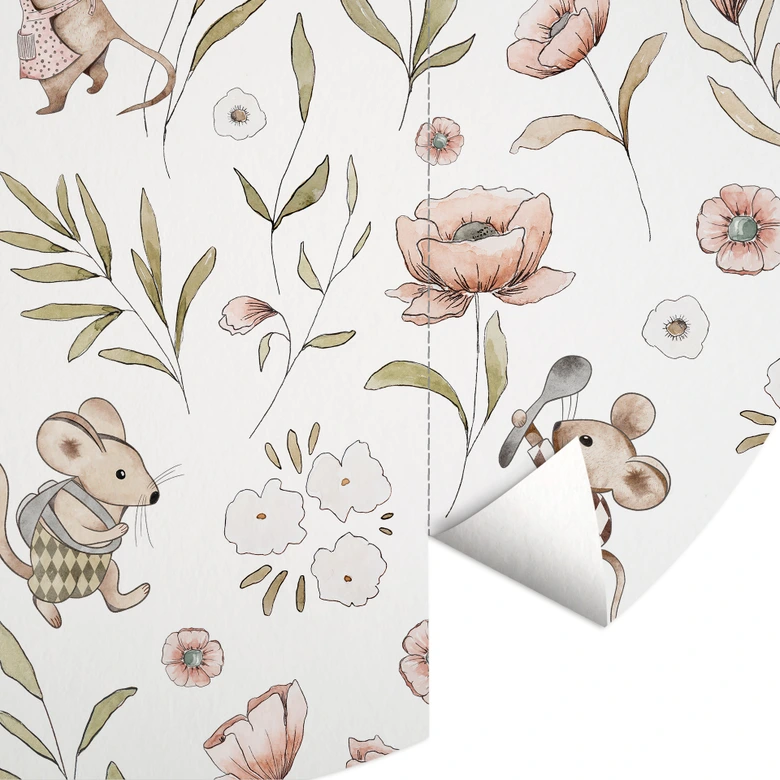 Papier peint photo Joyeuses souris dans la prairie - Kikki Belle - Rond - papier peint intissé/papier peint intissé autocollant 