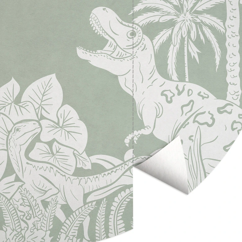 Papier peint photo Mondes préhistoriques verts - Dinosaures sous les palmiers - Kikki Belle - Rond - papier peint intissé/papier peint intissé autocollant 