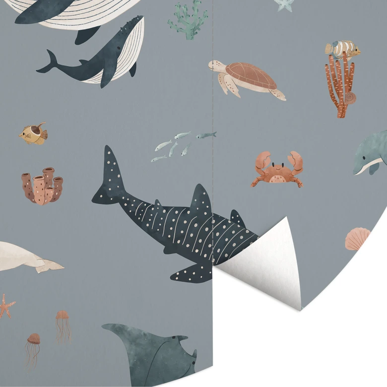 Morski podwodny świat - Wieloryby i zwierzęta morskie - Fototapeta Kikki Belle - Okrągła - tapeta flizelinowa/tapeta flizelinowa samoprzylepna 