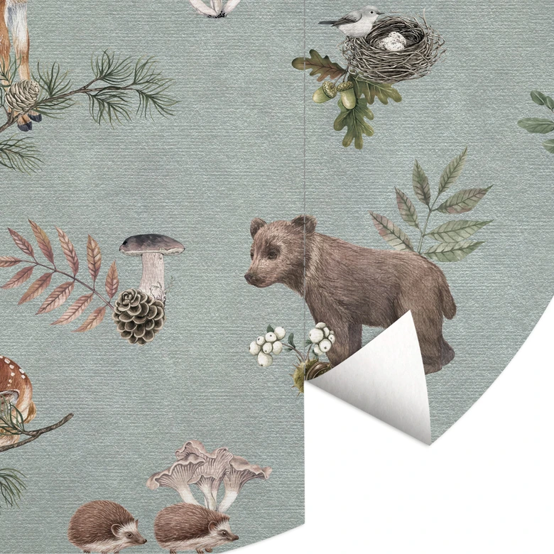 Fawn en bosvriendjes muurschildering - dieren voor kinderen - blauw - Kikki Belle - Rond - vliesbehang/zelfklevend vliesbehang 