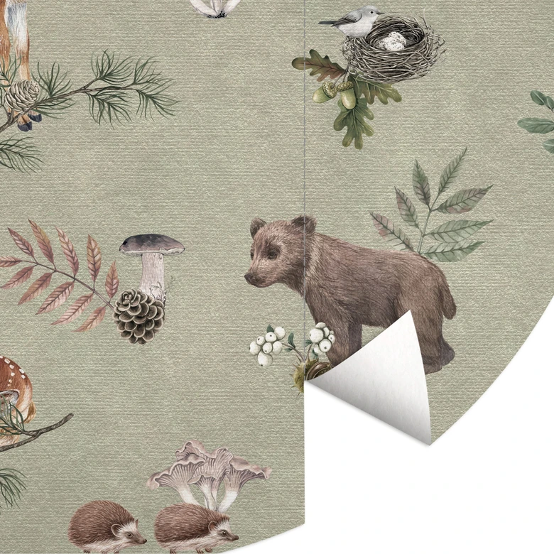 Fotomural de cervatillo y amigos del bosque - animales para niños - verde - Kikki Belle - Redondo - Papel pintado autoadhesivo/no tejido 