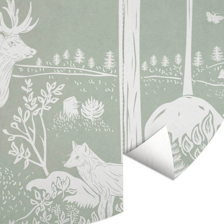 Papier peint photo forêt idyllique en vert - oasis pour animaux sauvages - Kikki Belle - rond - papier peint intissé/papier peint intissé autocollant 