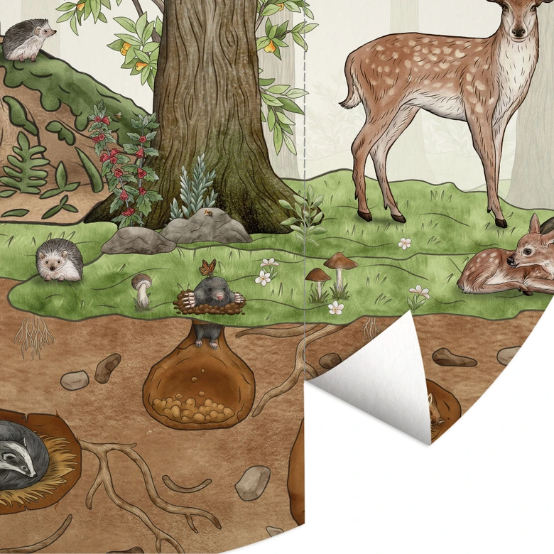 Papier peint photo chambre enfant Objets cachés Animaux de la forêt - Kikki Belle - rond - adhésif/non tissé 