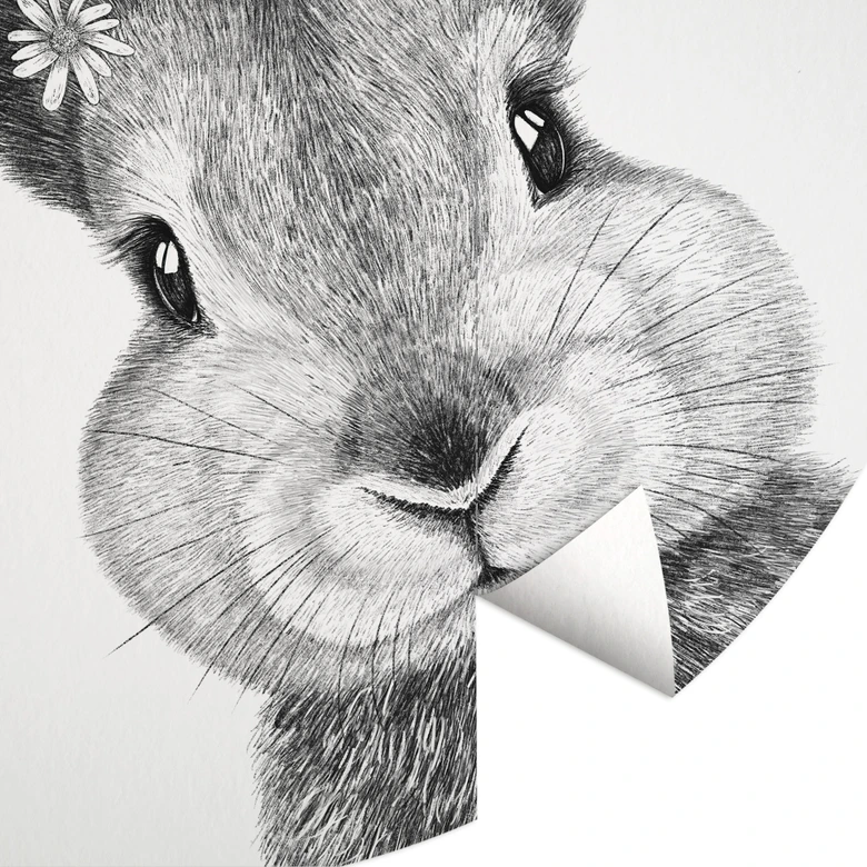 Fototapete Niedlicher Hase mit Kamillenblumen - Korenkova - Rund - Selbstklebend/Vlies 