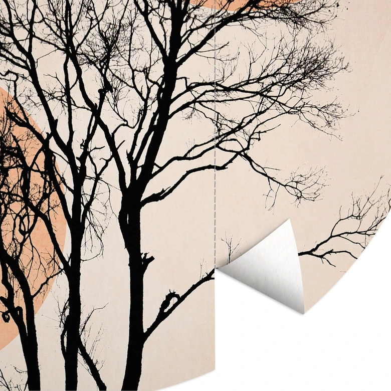 Fototapete Sonne und Mond in Orange - Kubistika - Rund - Selbstklebend/Vlies 