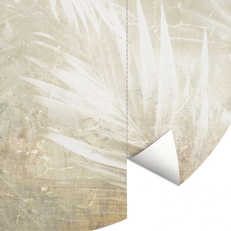 Tropische Fototapete Abstrakte weiße Palmenblätter - Kulik - Rund - Selbstklebend/Vlies 