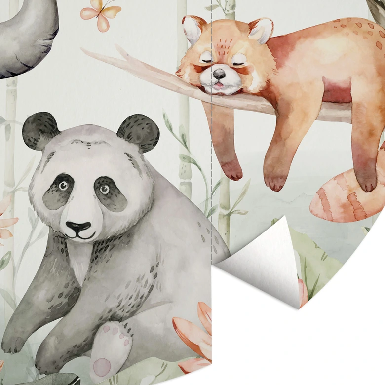 Behangcirkel Aziatische dieren in het bamboebos - Kvilis - vliesbehang/zelfklevend vliesbehang 