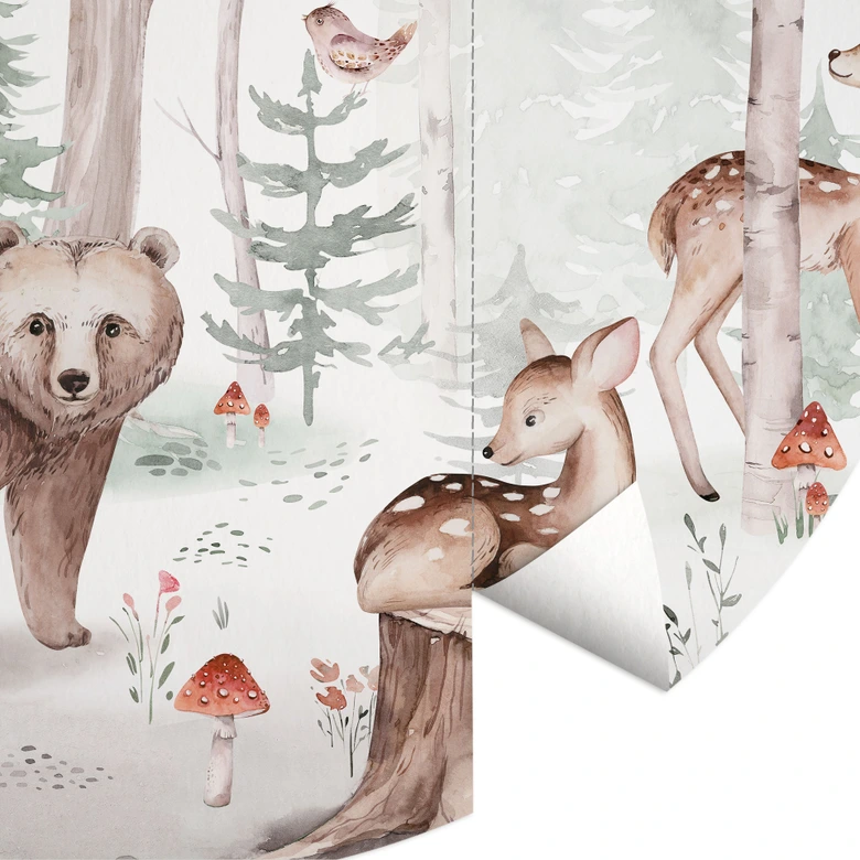 Fototapete Waldtiere im Herbst - Kvilis - Rund - Selbstklebend/Vlies 