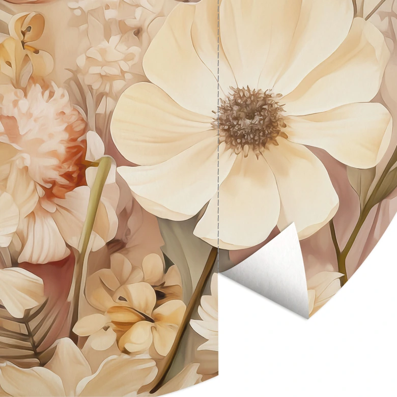 Vintage Bloemenpracht in de Weide | Bloemenbehang - Lola Peacock - Rond - vliesbehang/zelfklevend vliesbehang 
