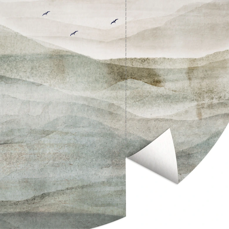 Fototapete Neblige Berglandschaft Aquarell - Ms Tiff - Rund - Selbstklebend/Vlies 