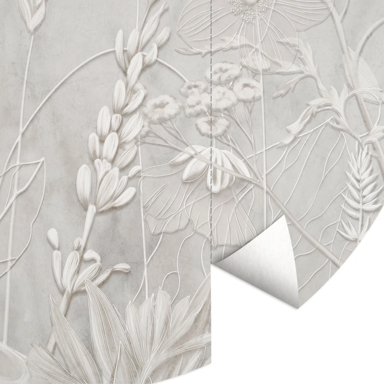 Fototapete mit Blumenrelief - Pflanzen in Weiß im modernen Design - Ms Tiff - Rund - Selbstklebend/Vlies 