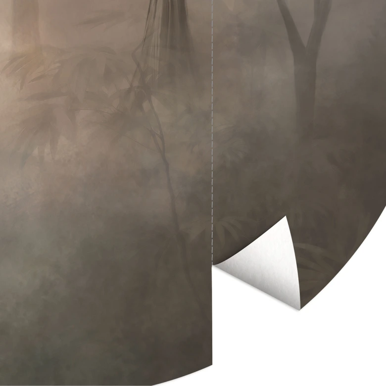 Fototapete Waldmagie im Morgennebel Beige - Ms Tiff - Rund - Selbstklebend/Vlies 