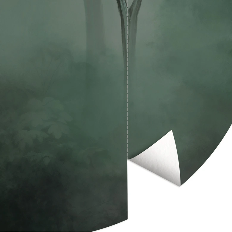 Fototapete Waldmagie im Morgennebel Grün - Ms Tiff - Rund - Selbstklebend/Vlies 