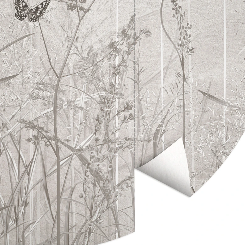 Fototapete Wildblumenwiese mit Schmetterlingen im Skandinavischen Design - Ms Tiff - Rund - Selbstklebend/Vlies 