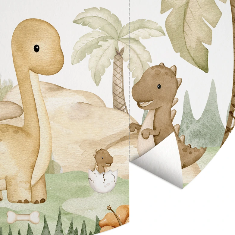 Kinderzimmer Fototapete Kleine Dinos auf großer Entdeckungsreise - Oliver Robins - Rund - Selbstklebend/Vlies 