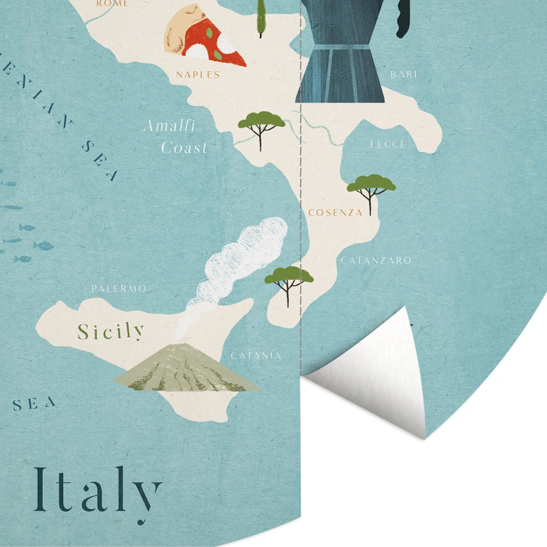 Tapet cirkel Kort over Italien - Rivers - vliesetapet/selvklæbende non-woven tapet 