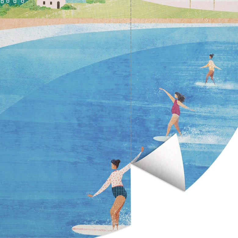 Round wall mural Surfing on the coast of Australia - Rivers - non self-adhesive/self-adhesive wallpapers 