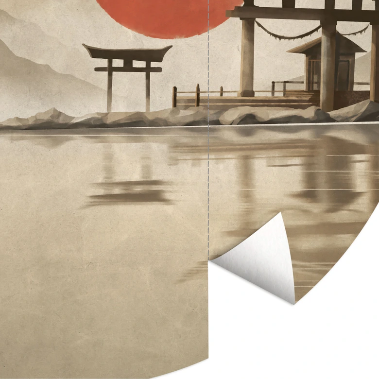 Wall Mural Japanese temple at sunrise - Roze - Round - non self-adhesive/self-adhesive wallpapers 