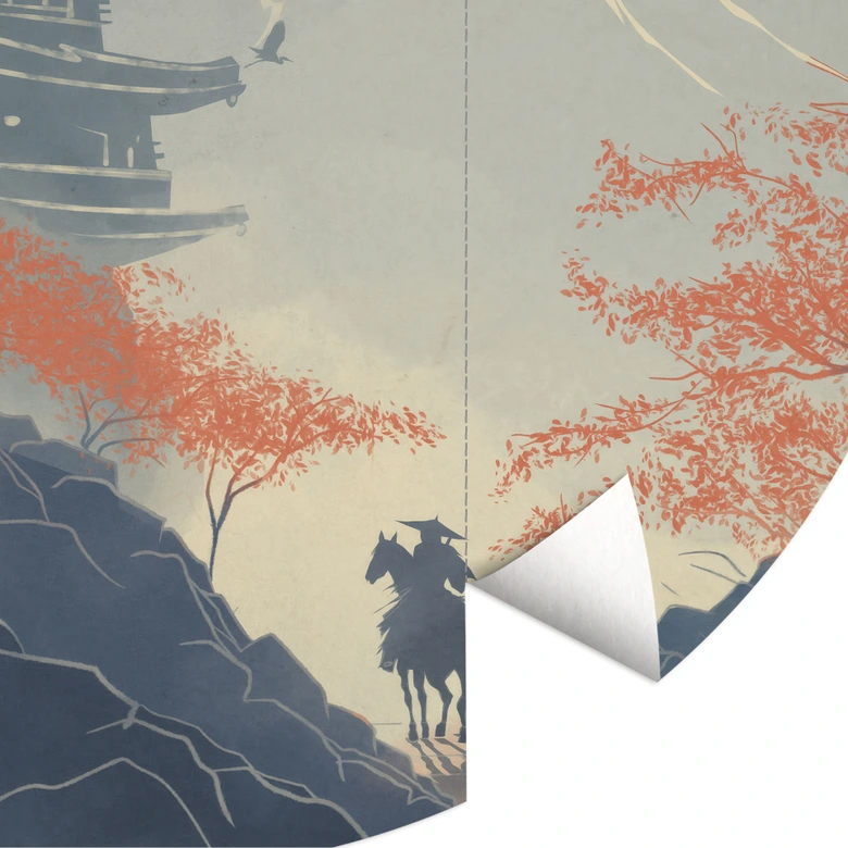 Wall mural Sunrise over the Pagoda | Japan Art - Roze - Round - non self-adhesive/self-adhesive wallpapers 