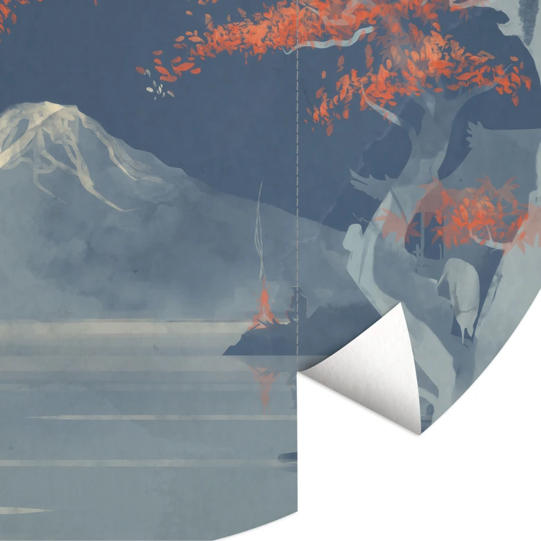 Wall Mural Japan - Full moon over the summit of Fuji-san - Roze - Round - non self-adhesive/self-adhesive wallpapers 