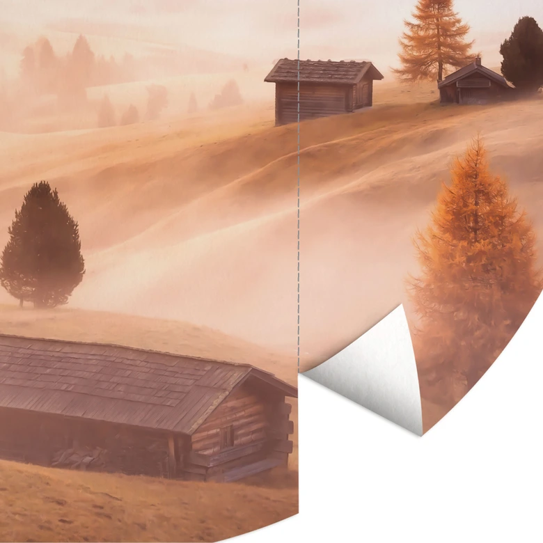 Papier peint photo avec paysage - Brouillard d'automne dans les Alpes - Selagea - Rond - papier peint intissé/papier peint intissé autocollant 
