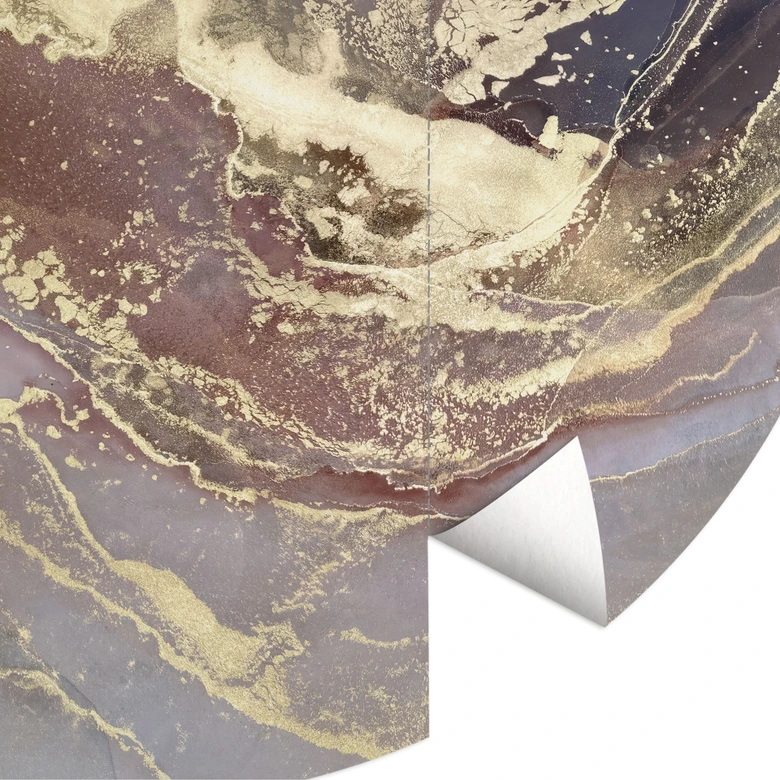 Wall Mural with marble effect - Noble structures in gold and purple - Shelest - Round - non self-adhesive/self-adhesive wallpapers 