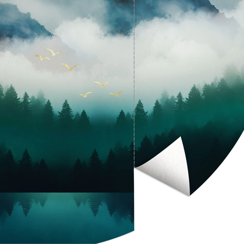 Fototapete Neblige Landschaft in der Nacht - SpaceFrog Designs - Rund - Selbstklebend/Vlies 